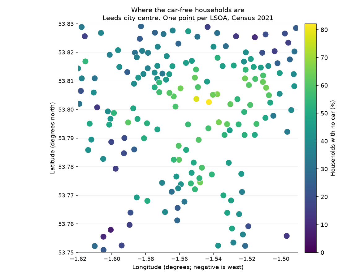 Map of car-free household share across the patch